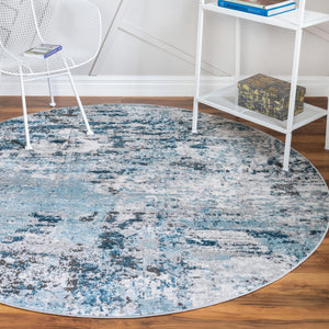 Blue 3' 3 x 3' 3 Leipzig Round Area Rug 75% Polypropylene & 25% Polyester Modern Contemporary Carpet for Kitchens, Bedroom, Living Room Home Decor for Sale at Rug Engine