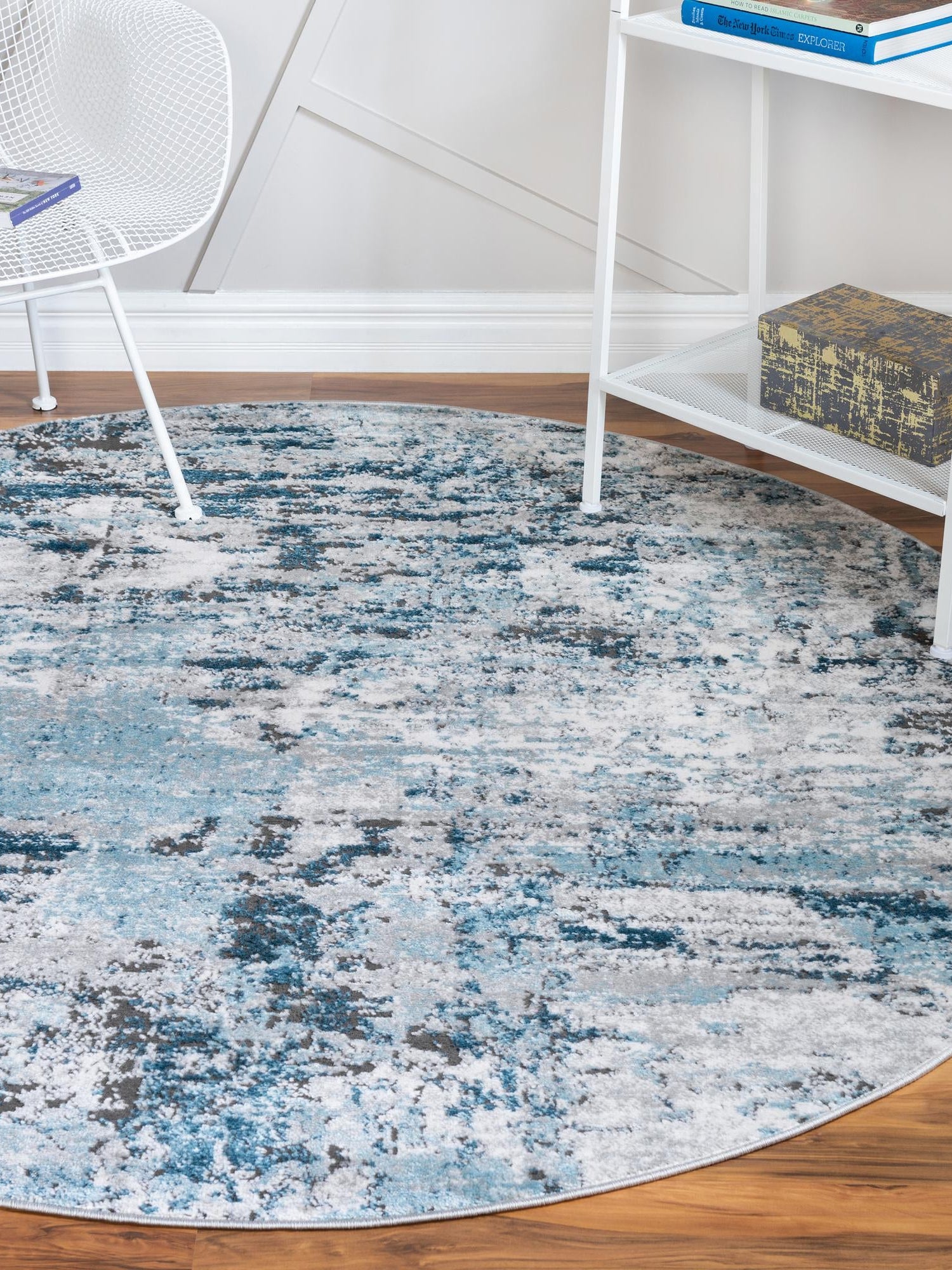 Blue 7' 10 x 7' 10 Leipzig Round Area Rug 75% Polypropylene & 25% Polyester Modern Contemporary Carpet for Kitchens, Bedroom, Living Room Home Decor for Sale at Rug Engine