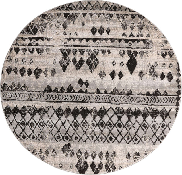 Gray 7' 1 x 7' 1 Leipzig Round Area Rug 75% Polypropylene & 25% Polyester Modern Contemporary Carpet for Kitchens, Bedroom, Living Room Home Decor for Sale at Rug Engine