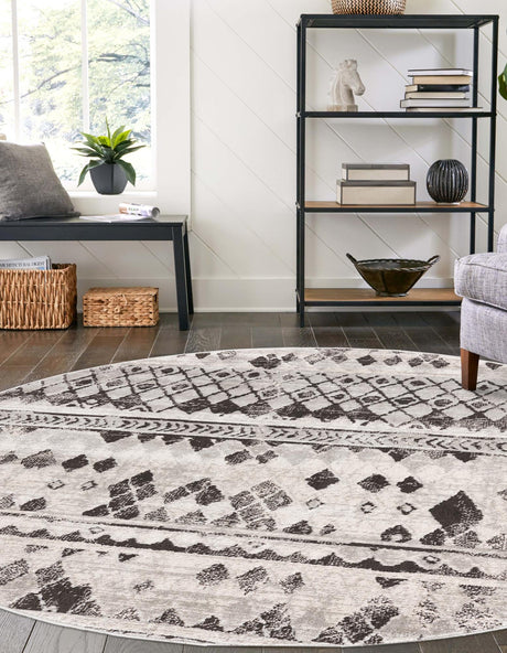 Gray 7' 1 x 7' 1 Leipzig Round Area Rug 75% Polypropylene & 25% Polyester Modern Contemporary Carpet for Kitchens, Bedroom, Living Room Home Decor for Sale at Rug Engine