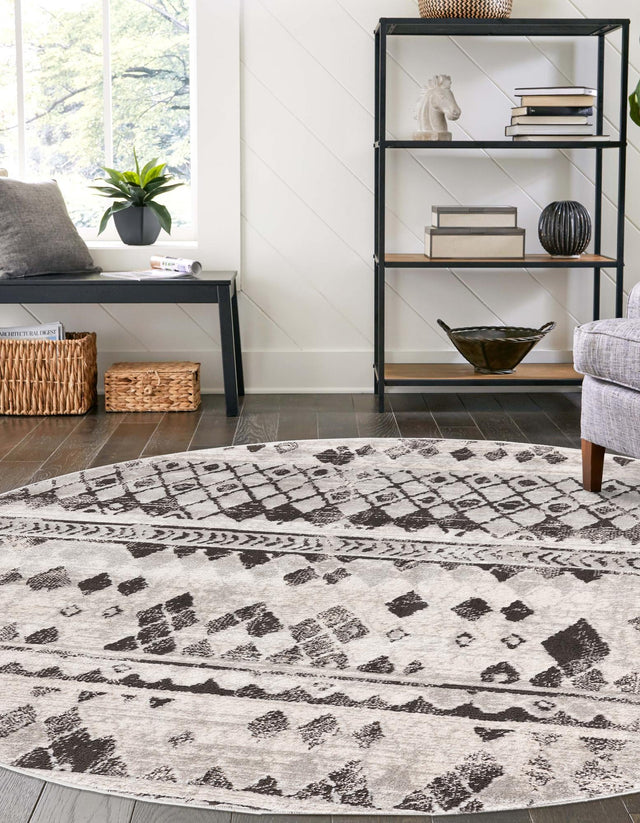 Gray 3' 3 x 3' 3 Leipzig Round Area Rug 75% Polypropylene & 25% Polyester Modern Contemporary Carpet for Kitchens, Bedroom, Living Room Home Decor for Sale at Rug Engine