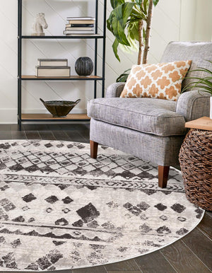 Gray 7' 1 x 7' 1 Leipzig Round Area Rug 75% Polypropylene & 25% Polyester Modern Contemporary Carpet for Kitchens, Bedroom, Living Room Home Decor for Sale at Rug Engine