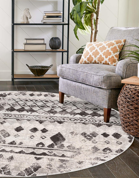Gray 7' 1 x 7' 1 Leipzig Round Area Rug 75% Polypropylene & 25% Polyester Modern Contemporary Carpet for Kitchens, Bedroom, Living Room Home Decor for Sale at Rug Engine