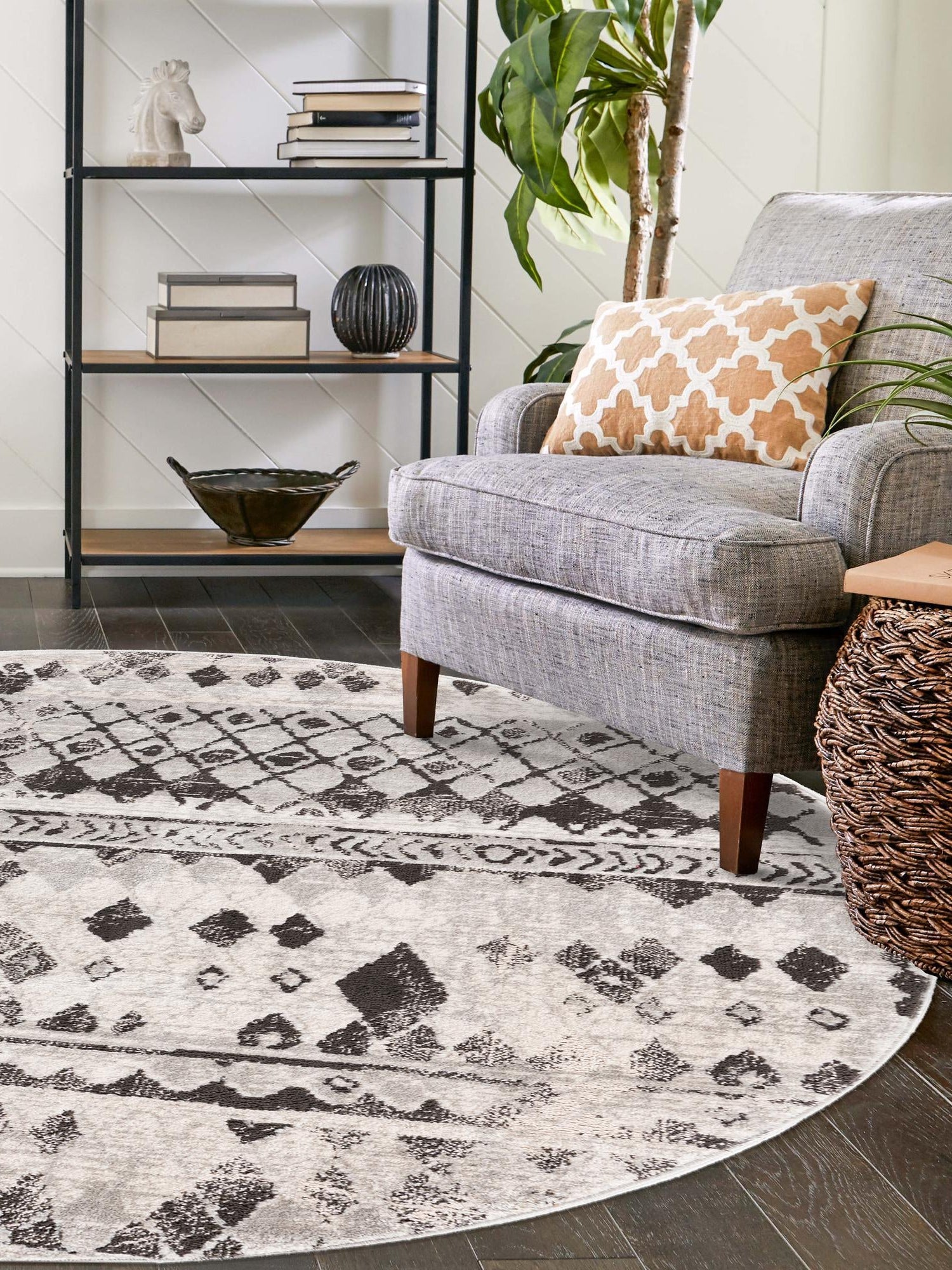 Gray 3' 3 x 3' 3 Leipzig Round Area Rug 75% Polypropylene & 25% Polyester Modern Contemporary Carpet for Kitchens, Bedroom, Living Room Home Decor for Sale at Rug Engine
