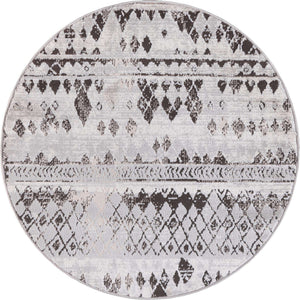Gray 3' 3 x 3' 3 Leipzig Round Area Rug 75% Polypropylene & 25% Polyester Modern Contemporary Carpet for Kitchens, Bedroom, Living Room Home Decor for Sale at Rug Engine