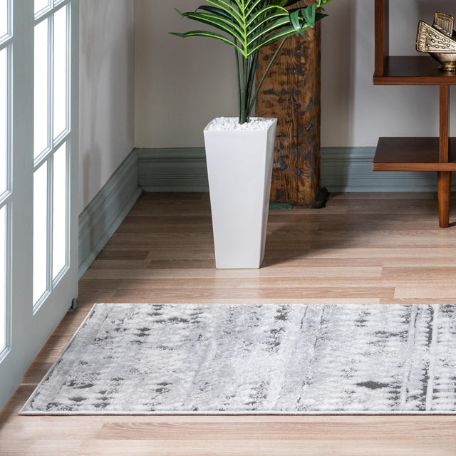 Gray 2' 7 x 10' Leipzig Runner Area Rug 75% Polypropylene & 25% Polyester Modern Contemporary Carpet for Kitchens, Bedroom, Living Room Home Decor for Sale at Rug Engine