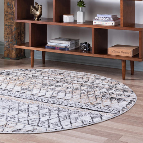 Beige 3' 3 x 3' 3 Leipzig Round Area Rug 75% Polypropylene & 25% Polyester Modern Contemporary Carpet for Kitchens, Bedroom, Living Room Home Decor for Sale at Rug Engine