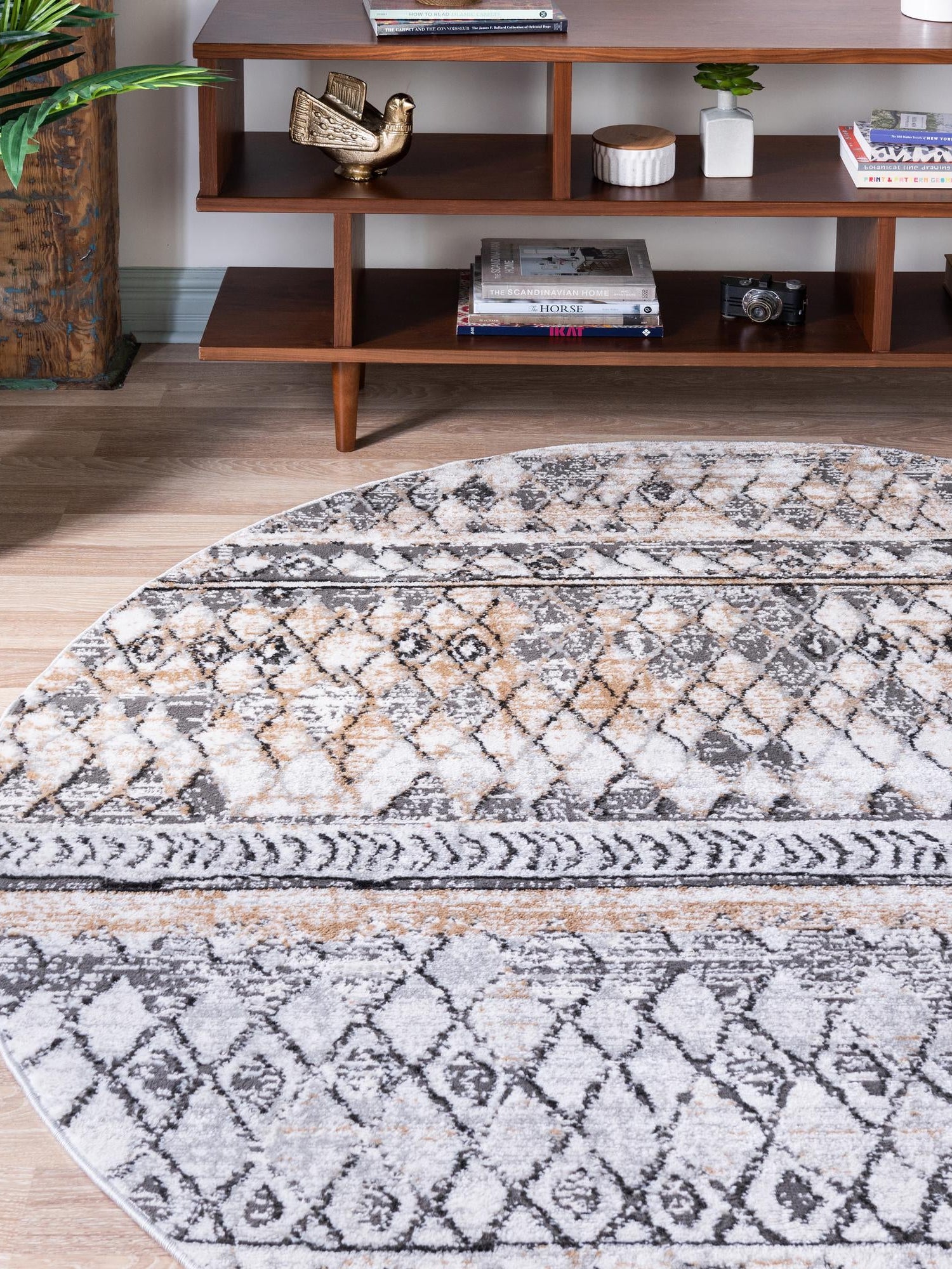 Beige 3' 3 x 3' 3 Leipzig Round Area Rug 75% Polypropylene & 25% Polyester Modern Contemporary Carpet for Kitchens, Bedroom, Living Room Home Decor for Sale at Rug Engine