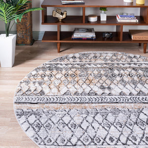 Beige 7' 1 x 7' 1 Leipzig Round Area Rug 75% Polypropylene & 25% Polyester Modern Contemporary Carpet for Kitchens, Bedroom, Living Room Home Decor for Sale at Rug Engine