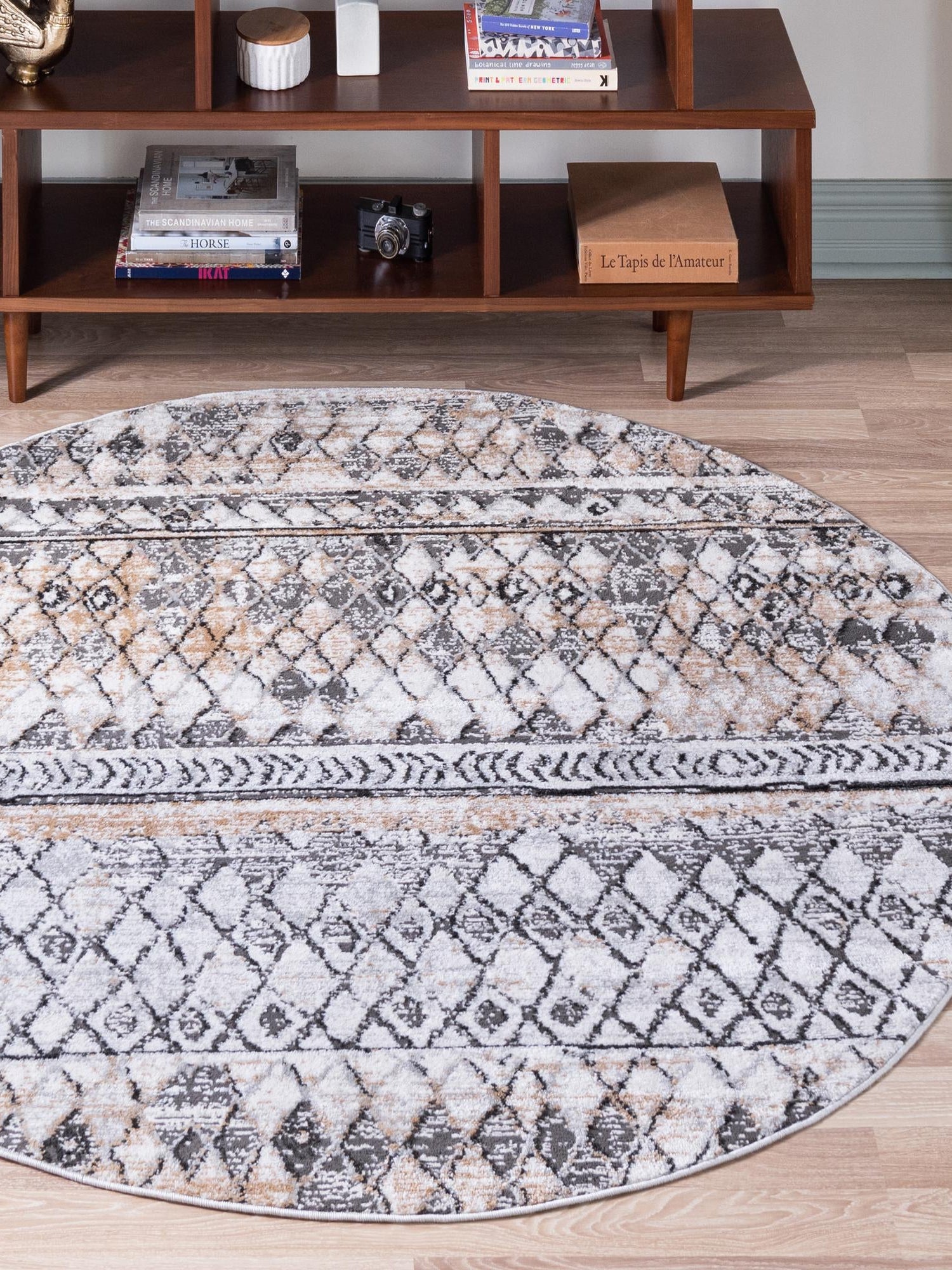 Beige 7' 1 x 7' 1 Leipzig Round Area Rug 75% Polypropylene & 25% Polyester Modern Contemporary Carpet for Kitchens, Bedroom, Living Room Home Decor for Sale at Rug Engine