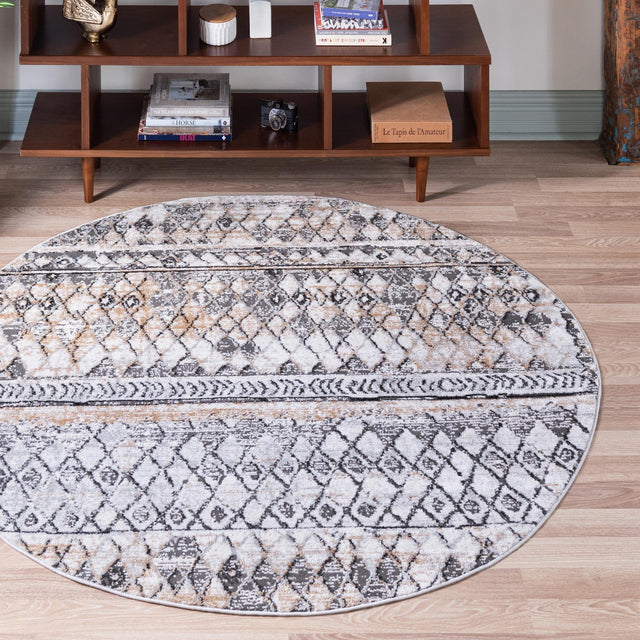 Beige 7' 1 x 7' 1 Leipzig Round Area Rug 75% Polypropylene & 25% Polyester Modern Contemporary Carpet for Kitchens, Bedroom, Living Room Home Decor for Sale at Rug Engine