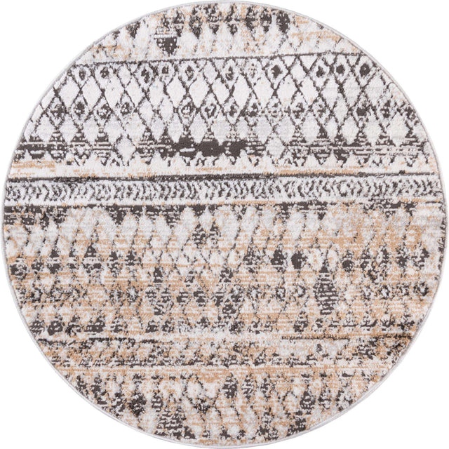 Beige 3' 3 x 3' 3 Leipzig Round Area Rug 75% Polypropylene & 25% Polyester Modern Contemporary Carpet for Kitchens, Bedroom, Living Room Home Decor for Sale at Rug Engine