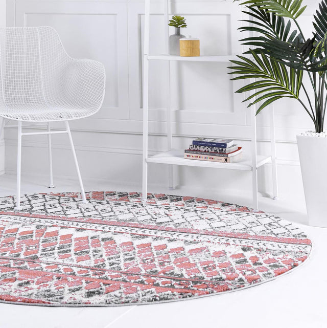 Salmon 3' 3 x 3' 3 Leipzig Round Area Rug 75% Polypropylene & 25% Polyester Modern Contemporary Carpet for Kitchens, Bedroom, Living Room Home Decor for Sale at Rug Engine