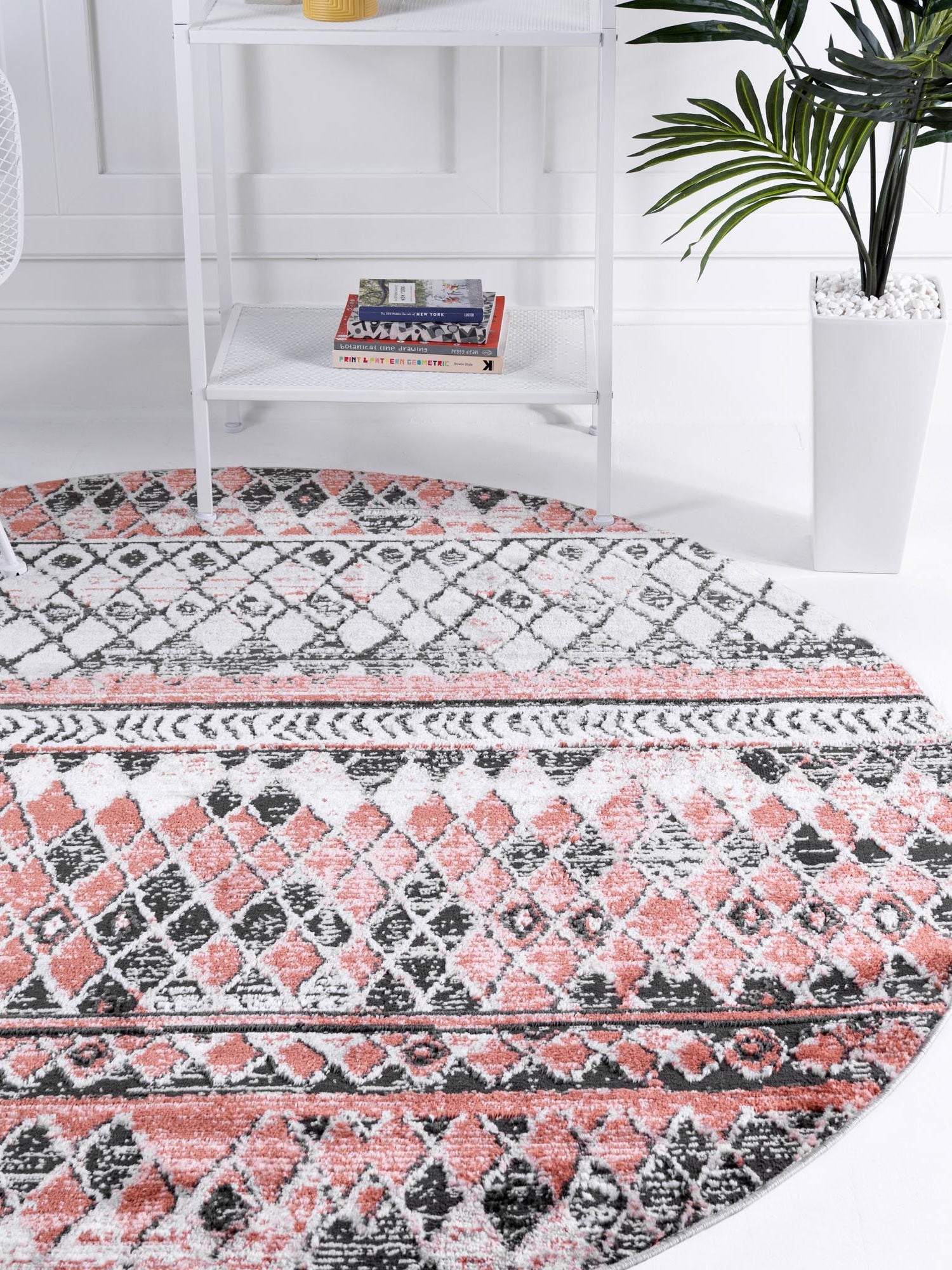 Salmon 3' 3 x 3' 3 Leipzig Round Area Rug 75% Polypropylene & 25% Polyester Modern Contemporary Carpet for Kitchens, Bedroom, Living Room Home Decor for Sale at Rug Engine