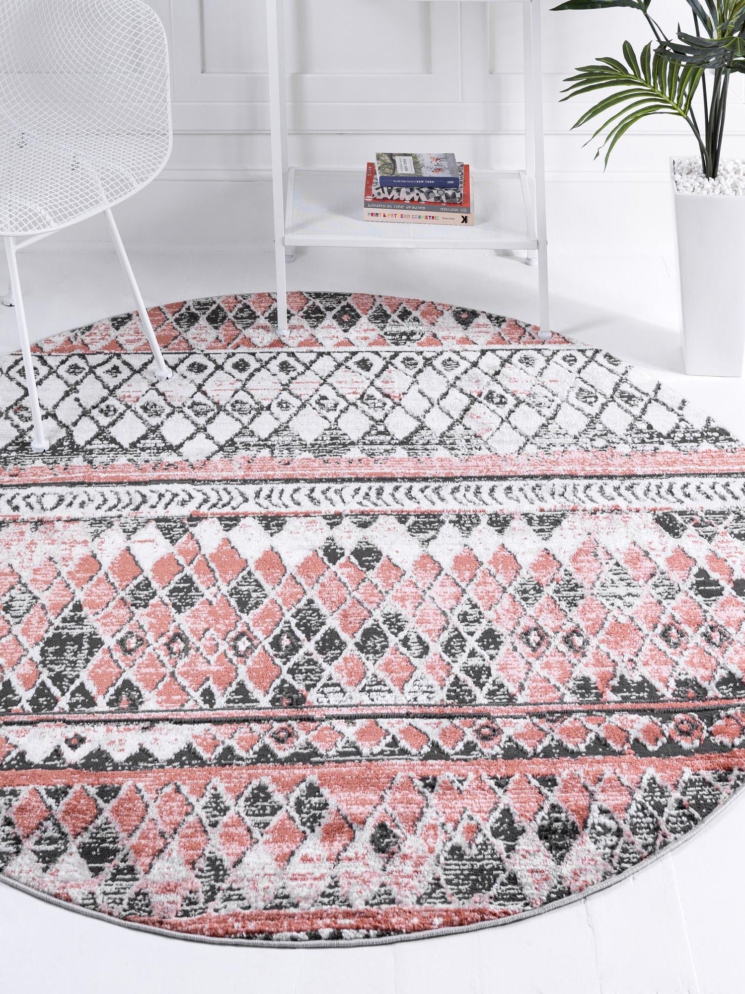 Salmon 3' 3 x 3' 3 Leipzig Round Area Rug 75% Polypropylene & 25% Polyester Modern Contemporary Carpet for Kitchens, Bedroom, Living Room Home Decor for Sale at Rug Engine