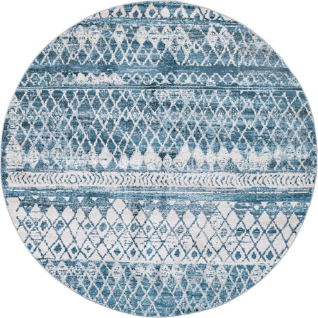 Blue 7' 1 x 7' 1 Leipzig Round Area Rug 75% Polypropylene & 25% Polyester Modern Contemporary Carpet for Kitchens, Bedroom, Living Room Home Decor for Sale at Rug Engine