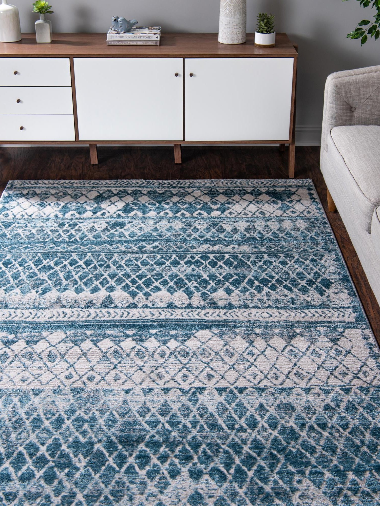 Blue 4' 1 x 6' 1 Leipzig Rectangle Area Rug 75% Polypropylene & 25% Polyester Modern Contemporary Carpet for Kitchens, Bedroom, Living Room Home Decor for Sale at Rug Engine