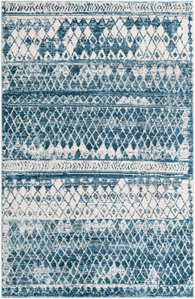 Blue 5' 1 x 8' Leipzig Rectangle Area Rug 75% Polypropylene & 25% Polyester Modern Contemporary Carpet for Kitchens, Bedroom, Living Room Home Decor for Sale at Rug Engine