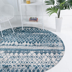 Blue 3' 3 x 3' 3 Leipzig Round Area Rug 75% Polypropylene & 25% Polyester Modern Contemporary Carpet for Kitchens, Bedroom, Living Room Home Decor for Sale at Rug Engine