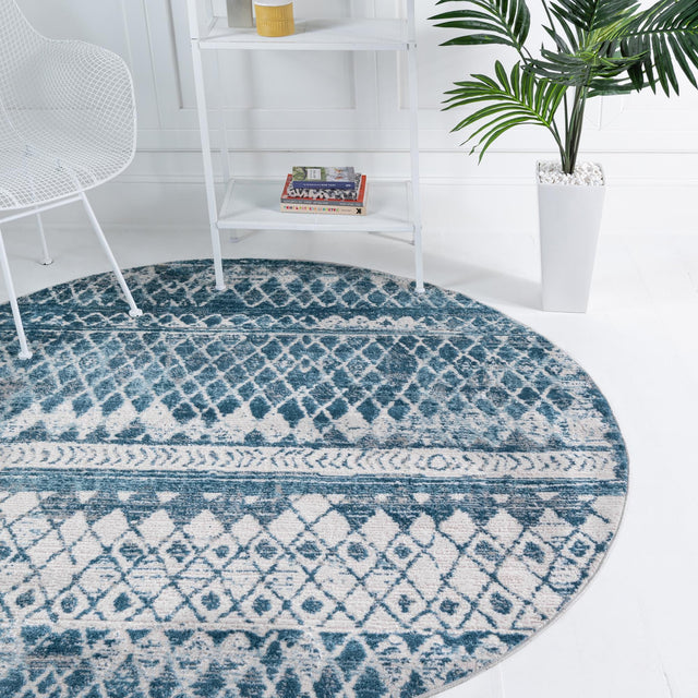 Blue 3' 3 x 3' 3 Leipzig Round Area Rug 75% Polypropylene & 25% Polyester Modern Contemporary Carpet for Kitchens, Bedroom, Living Room Home Decor for Sale at Rug Engine