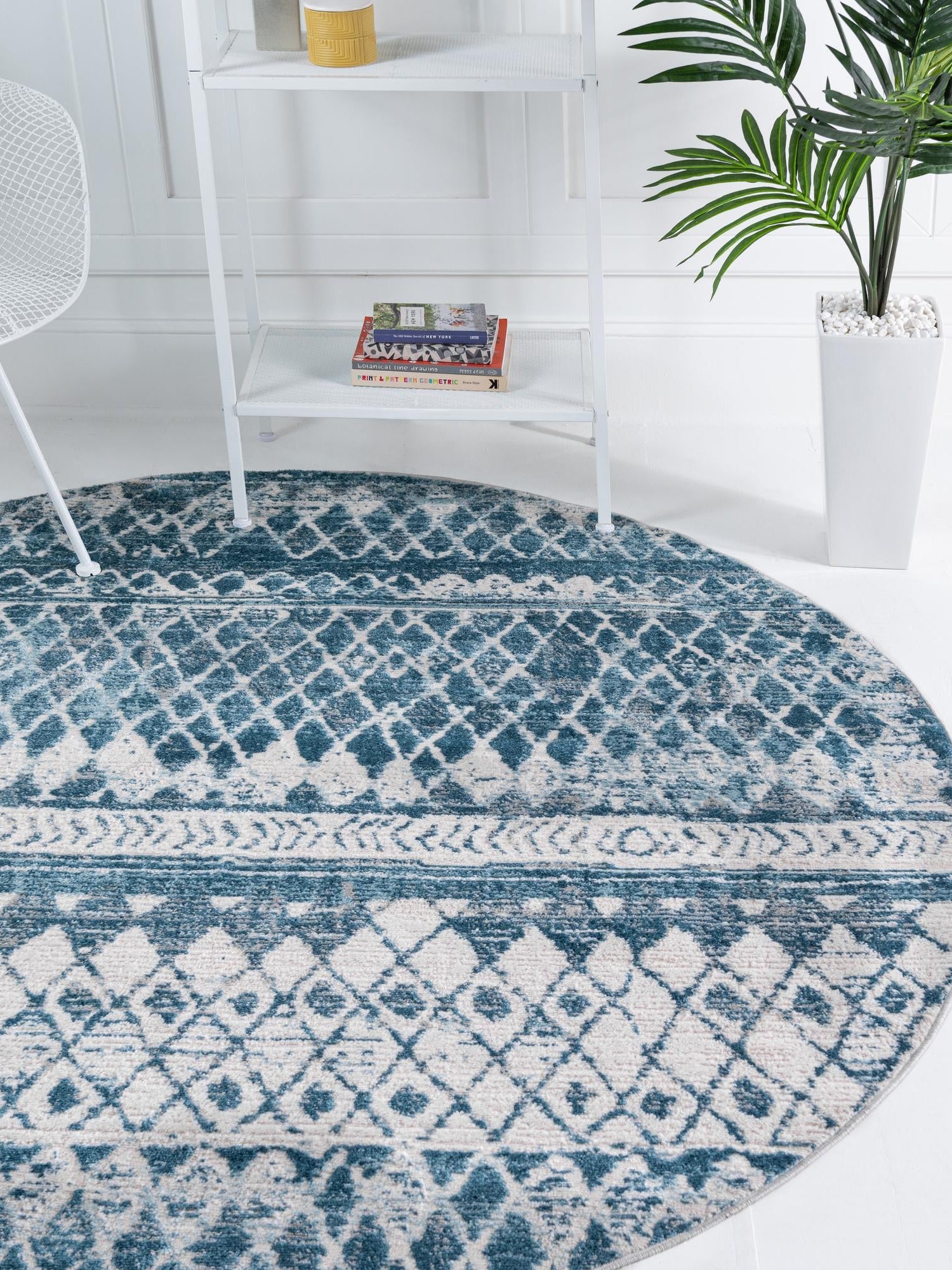 Blue 7' 1 x 7' 1 Leipzig Round Area Rug 75% Polypropylene & 25% Polyester Modern Contemporary Carpet for Kitchens, Bedroom, Living Room Home Decor for Sale at Rug Engine