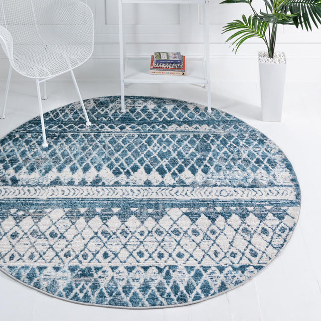 Blue 3' 3 x 3' 3 Leipzig Round Area Rug 75% Polypropylene & 25% Polyester Modern Contemporary Carpet for Kitchens, Bedroom, Living Room Home Decor for Sale at Rug Engine
