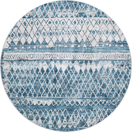 Blue 6' 1 x 6' 1 Leipzig Round Area Rug 75% Polypropylene & 25% Polyester Modern Contemporary Carpet for Kitchens, Bedroom, Living Room Home Decor for Sale at Rug Engine
