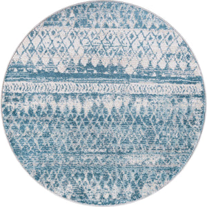 Blue 3' 3 x 3' 3 Leipzig Round Area Rug 75% Polypropylene & 25% Polyester Modern Contemporary Carpet for Kitchens, Bedroom, Living Room Home Decor for Sale at Rug Engine