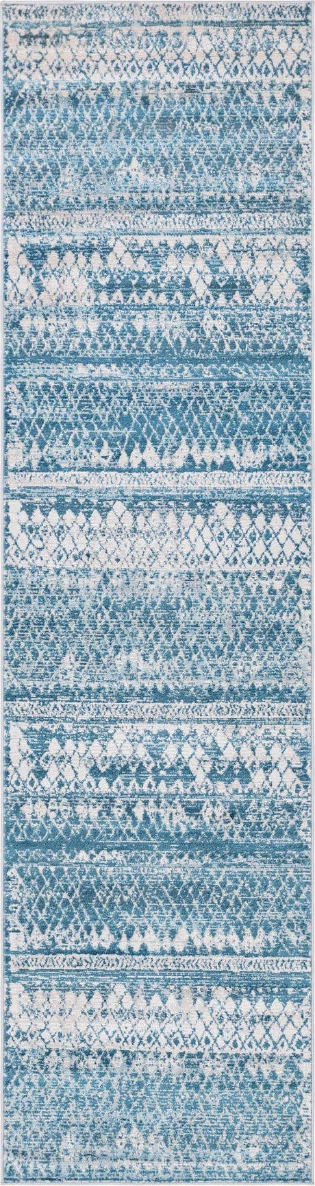 Blue 2' 7 x 10' Leipzig Runner Area Rug 75% Polypropylene & 25% Polyester Modern Contemporary Carpet for Kitchens, Bedroom, Living Room Home Decor for Sale at Rug Engine
