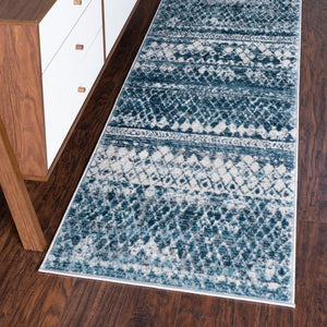 Blue 2' 2 x 6' 1 Leipzig Runner Area Rug 75% Polypropylene & 25% Polyester Modern Contemporary Carpet for Kitchens, Bedroom, Living Room Home Decor for Sale at Rug Engine