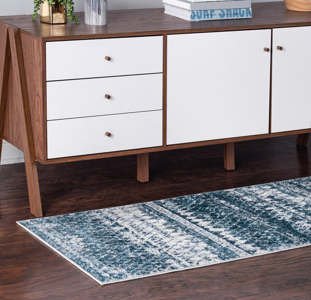 Blue 2' 7 x 10' Leipzig Runner Area Rug 75% Polypropylene & 25% Polyester Modern Contemporary Carpet for Kitchens, Bedroom, Living Room Home Decor for Sale at Rug Engine