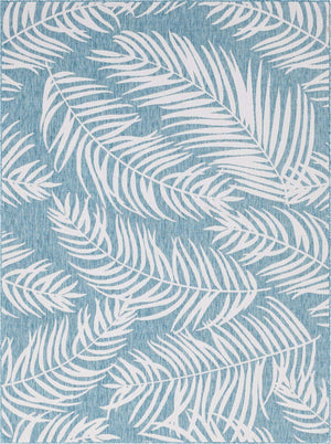 Light Aqua 9' x 12' Outdoor Botanical Rectangle Area Rug Weather Resistant for Patio, Deck, Terrace, Balcony, Porch Polypropylene Garden Floral Tropical Carpet for Sale at Rug Engine