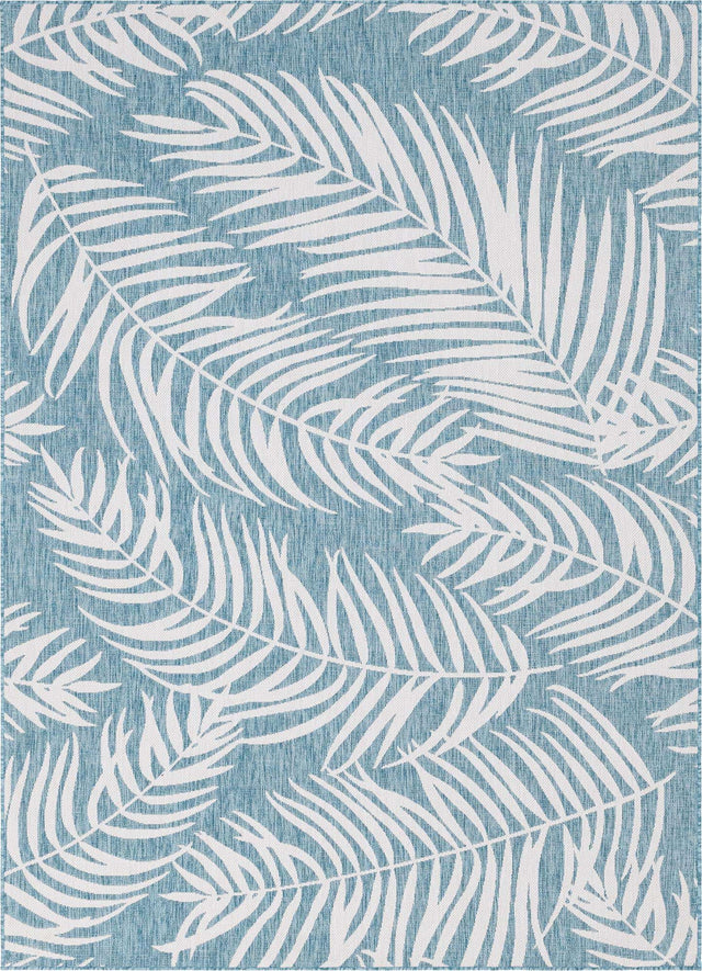 Light Aqua 7' 10 x 11' Outdoor Botanical Rectangle Area Rug Weather Resistant for Patio, Deck, Terrace, Balcony, Porch Polypropylene Garden Floral Tropical Carpet for Sale at Rug Engine