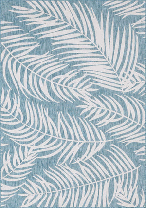 Light Aqua 7' 1 x 10' Outdoor Botanical Rectangle Area Rug Weather Resistant for Patio, Deck, Terrace, Balcony, Porch Polypropylene Garden Floral Tropical Carpet for Sale at Rug Engine