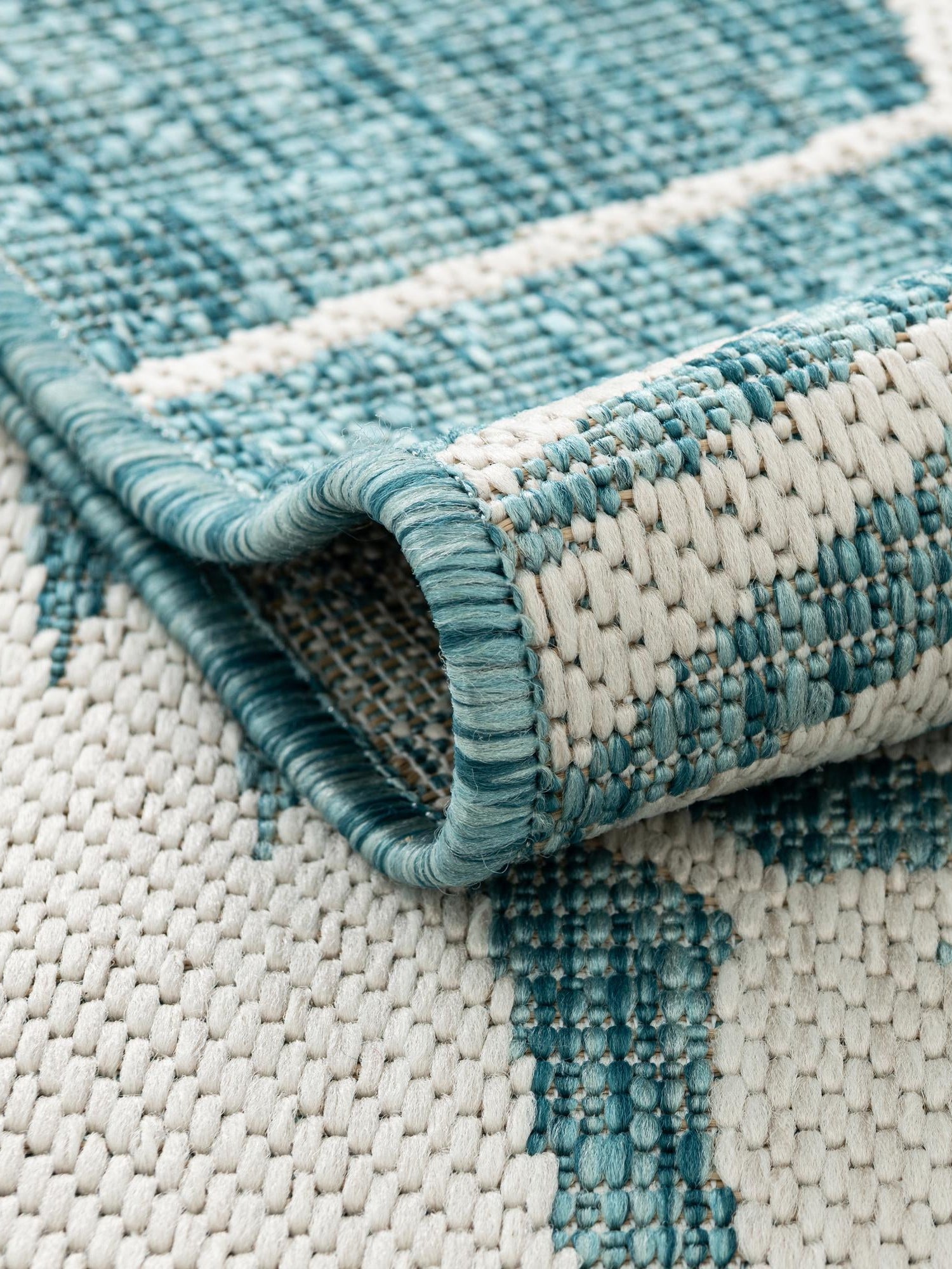 Light Aqua 5' 3 x 7' 1 Outdoor Botanical Rectangle Area Rug Weather Resistant for Patio, Deck, Terrace, Balcony, Porch Polypropylene Garden Floral Tropical Carpet for Sale at Rug Engine