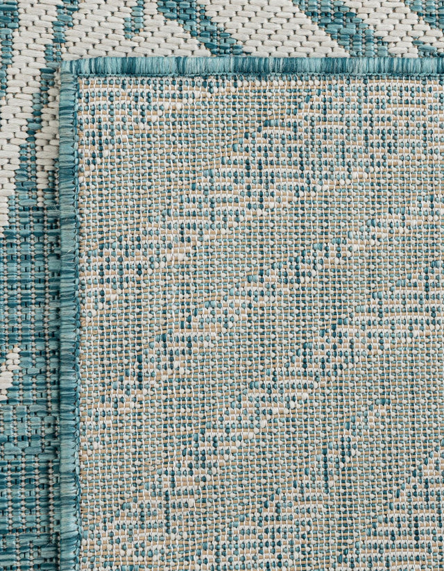 Light Aqua 5' 3 x 7' 1 Outdoor Botanical Rectangle Area Rug Weather Resistant for Patio, Deck, Terrace, Balcony, Porch Polypropylene Garden Floral Tropical Carpet for Sale at Rug Engine