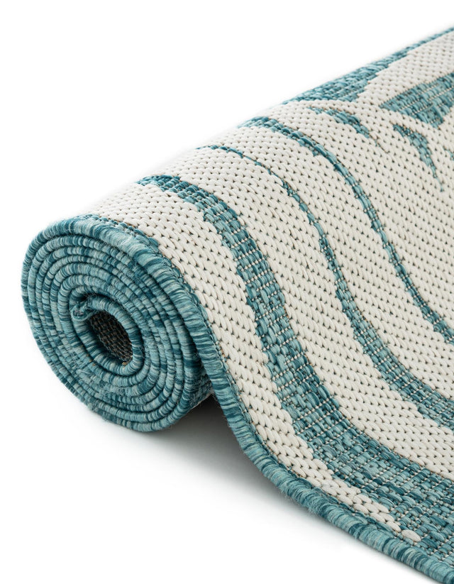 Light Aqua 10' x 13' 1 Outdoor Botanical Rectangle Area Rug Weather Resistant for Patio, Deck, Terrace, Balcony, Porch Polypropylene Garden Floral Tropical Carpet for Sale at Rug Engine