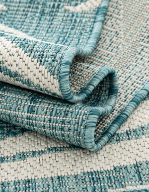 Light Aqua 10' x 13' 1 Outdoor Botanical Rectangle Area Rug Weather Resistant for Patio, Deck, Terrace, Balcony, Porch Polypropylene Garden Floral Tropical Carpet for Sale at Rug Engine