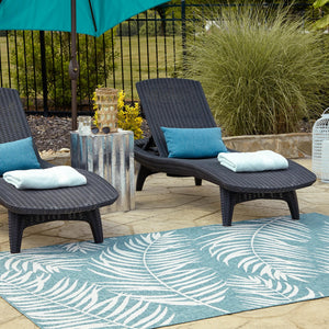 Light Aqua 10' x 13' 1 Outdoor Botanical Rectangle Area Rug Weather Resistant for Patio, Deck, Terrace, Balcony, Porch Polypropylene Garden Floral Tropical Carpet for Sale at Rug Engine
