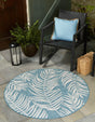 Light Aqua 10' x 10' Outdoor Botanical Round Area Rug Weather Resistant for Patio, Deck, Terrace, Balcony, Porch Polypropylene Garden Floral Tropical Carpet for Sale at Rug Engine