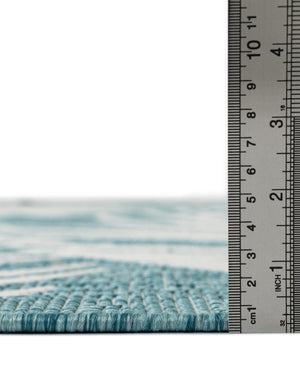 Light Aqua 4' 1 x 4' 1 Outdoor Botanical Round Area Rug Weather Resistant for Patio, Deck, Terrace, Balcony, Porch Polypropylene Garden Floral Tropical Carpet for Sale at Rug Engine