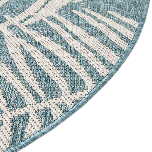 Light Aqua 4' 1 x 4' 1 Outdoor Botanical Round Area Rug Weather Resistant for Patio, Deck, Terrace, Balcony, Porch Polypropylene Garden Floral Tropical Carpet for Sale at Rug Engine
