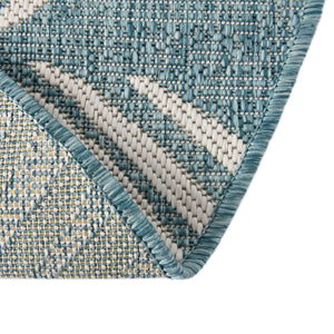 Light Aqua 10' 8 x 10' 8 Outdoor Botanical Round Area Rug Weather Resistant for Patio, Deck, Terrace, Balcony, Porch Polypropylene Garden Floral Tropical Carpet for Sale at Rug Engine