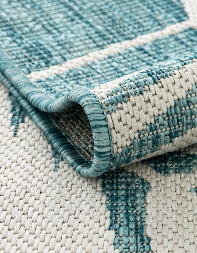 Light Aqua 2' x 6' 1 Outdoor Botanical Runner Area Rug Weather Resistant for Patio, Deck, Terrace, Balcony, Porch Polypropylene Garden Floral Tropical Carpet for Sale at Rug Engine