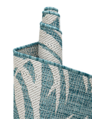 Light Aqua 2' x 6' 1 Outdoor Botanical Runner Area Rug Weather Resistant for Patio, Deck, Terrace, Balcony, Porch Polypropylene Garden Floral Tropical Carpet for Sale at Rug Engine
