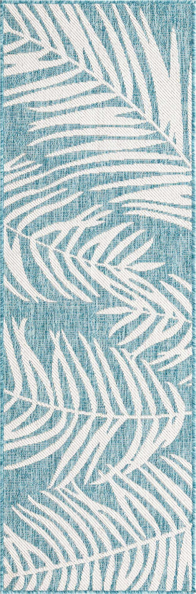 Light Aqua 2' x 6' 1 Outdoor Botanical Runner Area Rug Weather Resistant for Patio, Deck, Terrace, Balcony, Porch Polypropylene Garden Floral Tropical Carpet for Sale at Rug Engine