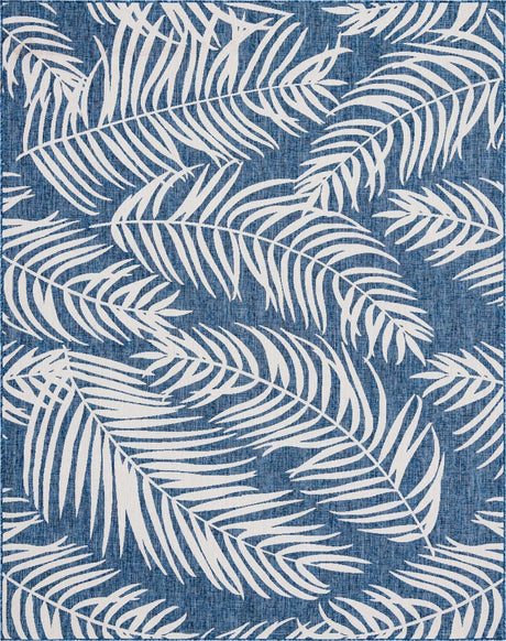 Blue 9' x 12' Outdoor Botanical Rectangle Rug