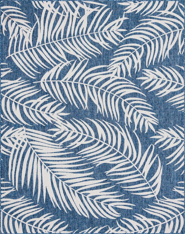 Blue 9' x 12' Outdoor Botanical Rectangle Rug