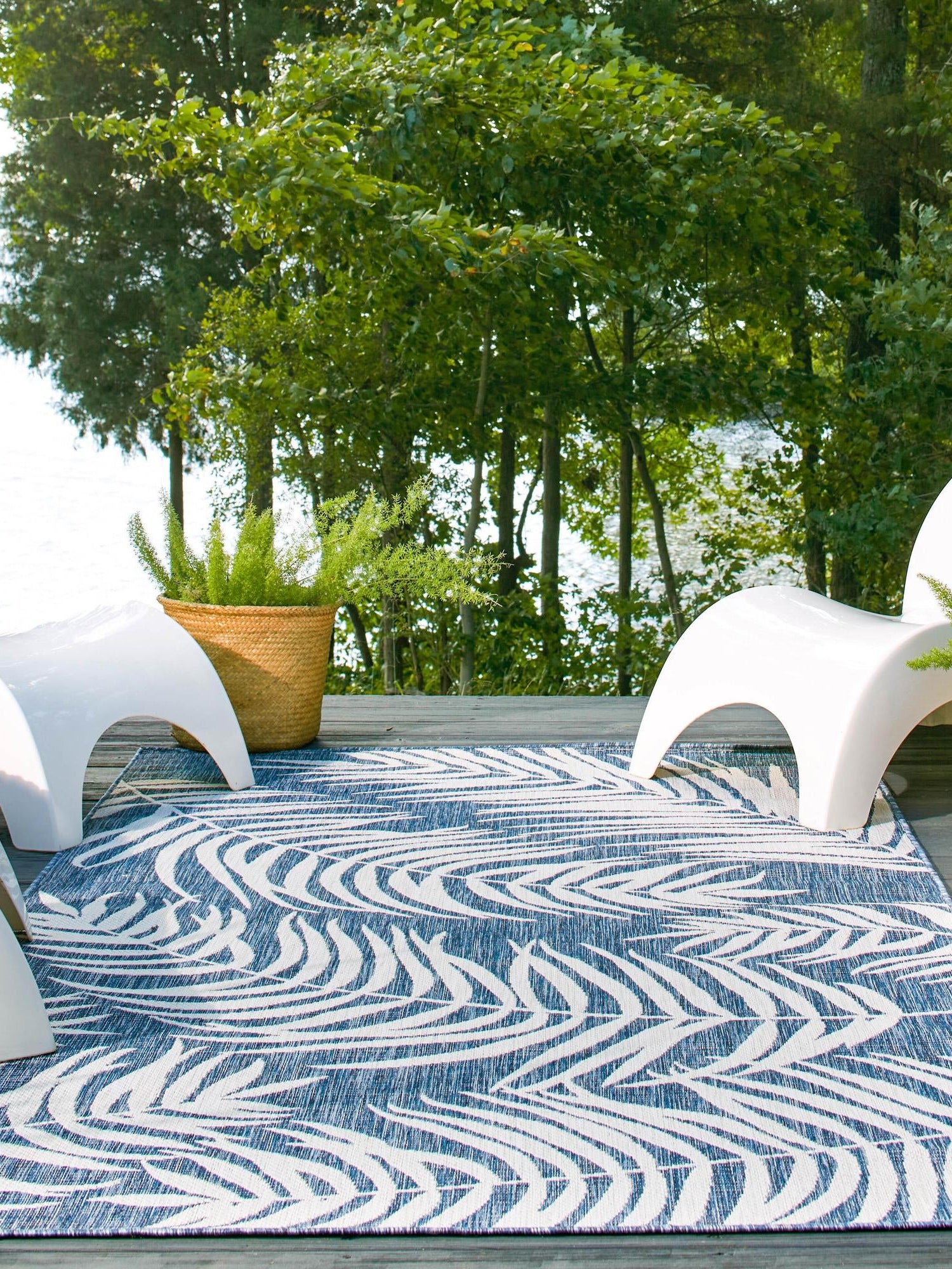 Blue 10' x 14' 1 Outdoor Botanical Rectangle Area Rug Weather Resistant for Patio, Deck, Terrace, Balcony, Porch Polypropylene Garden Floral Tropical Carpet for Sale at Rug Engine