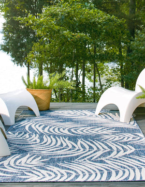 Blue 6' 1 x 9' Outdoor Botanical Rectangle Area Rug Weather Resistant for Patio, Deck, Terrace, Balcony, Porch Polypropylene Garden Floral Tropical Carpet for Sale at Rug Engine